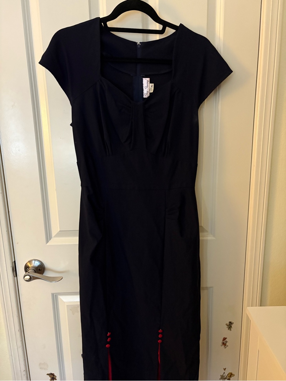 Stop Staring Black Midi Dress with Red Accents